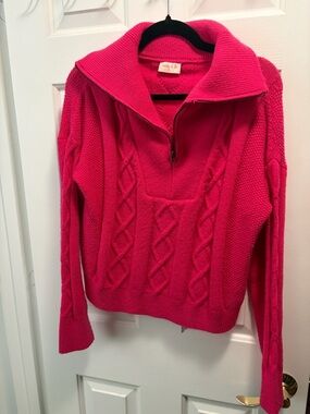 Women’s Hot Pink Cable-Knit Half-Zip Sweater